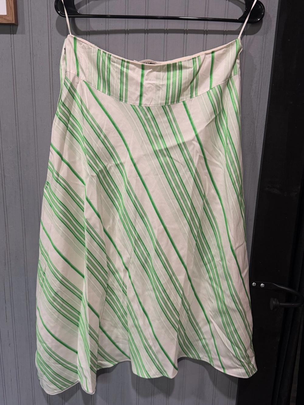 Jil Sander Cream A-Line Skirt with Green Stripes